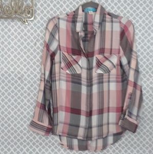🌷Buttons plaid blouse button down tab slee